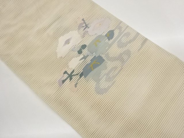 絽綴れ観世水に花葉模様織出し名古屋帯